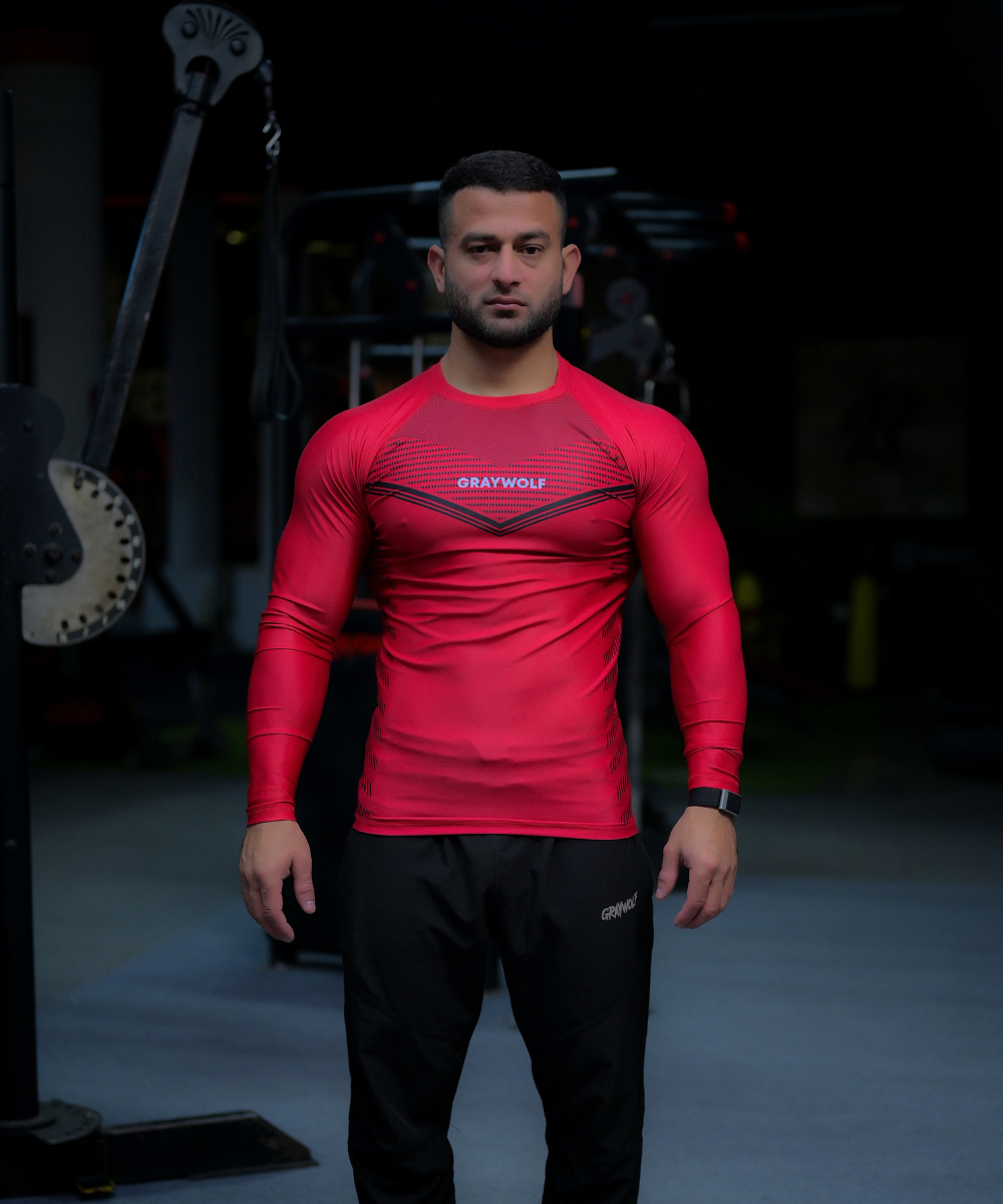 Superhero Compression Long Sleeves Tee  - Red