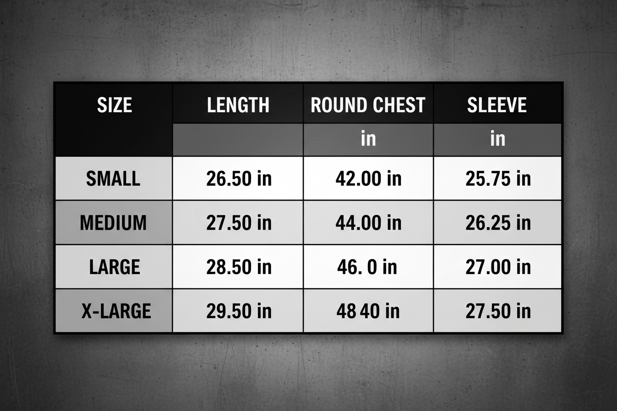 Size Chart - Small to X-Large